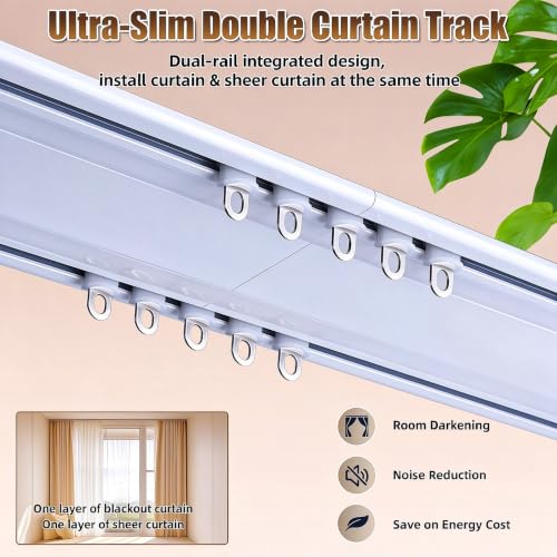 White Aluminum Double Curtain Track 6ft No-Drill Ceiling Mount
