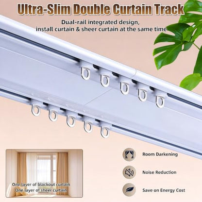White Aluminum Double Curtain Track 6ft No-Drill Ceiling Mount