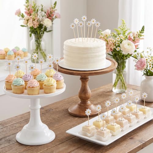 100pcs Bamboo Flower Toothpicks with White Daisy Design for Food & Party Decor