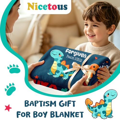 Baptism Dinosaur Blanket for Boys - Soft 40x50in Religious Gift with Bible Verses - Variation of Baptism-Dinosaur / 50x40in