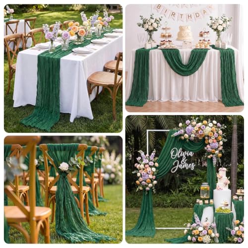 12 Pack Emerald Green Cheesecloth Table Runners - 17x108 Inch Elegant Gauze for Party & Home Decor