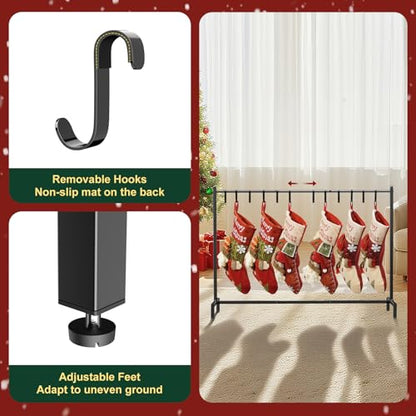 Christmas Stocking Holder Stand 45 Inch with 12 Removable Hooks - Black