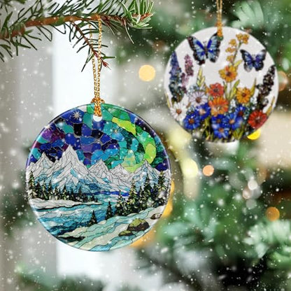 Mountain Landscape Christmas Ornament - Holiday Tree Decor & Gift - Variation of THIS listing