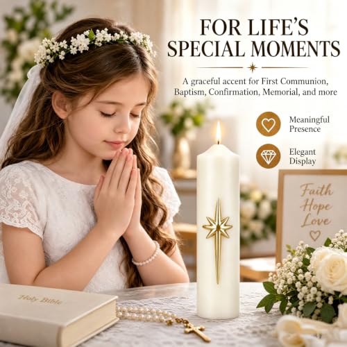 Christmas Advent Candles Set - 4 White Religious Pillar Candles with Gold Star