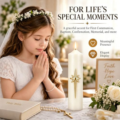 Christmas Advent Candles Set - 4 White Religious Pillar Candles with Gold Star