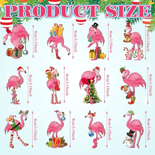 Christmas Wooden Ornaments Flamingo Set - 36 Pieces Holiday Tree Decorations