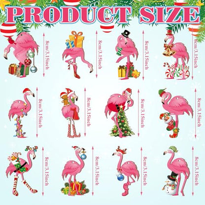 Christmas Wooden Ornaments Flamingo Set - 36 Pieces Holiday Tree Decorations