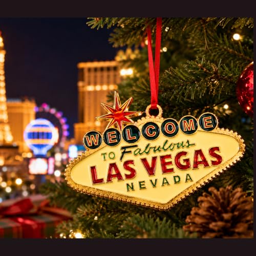 Las Vegas Welcome Sign Ornament Gold Metal Christmas Tree Decoration