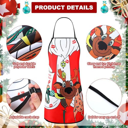 Christmas Aprons Set - 4 Reusable Holiday Kitchen Cooking Aprons for Adults