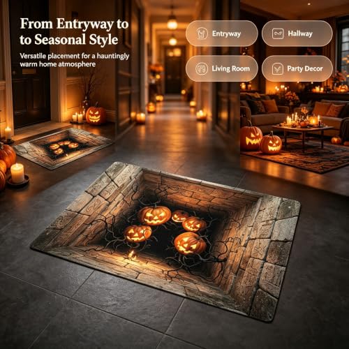 Halloween 3D Ghost Rug - Novelty Optical Illusion Floor Mat with Depth Pattern 47.2x31.5in