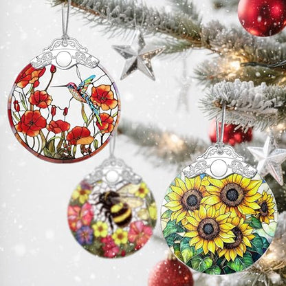 Hummingbird Stained Glass Christmas Ornament - Handmade Holiday Tree Decor