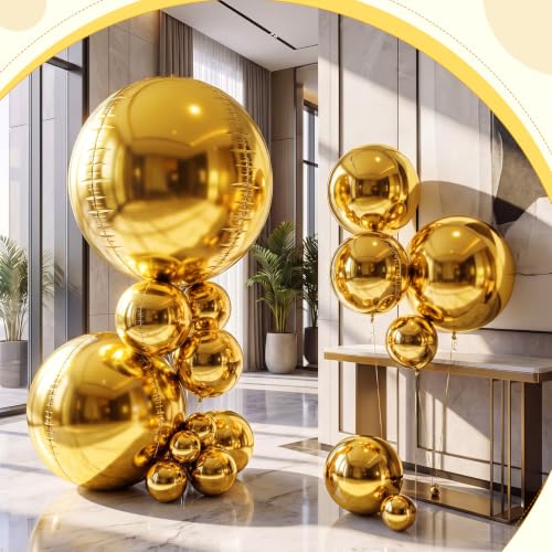 Gold Metallic Party Balloons Set - 24 Assorted Jumbo & Mirror Balloons, Party Decorations