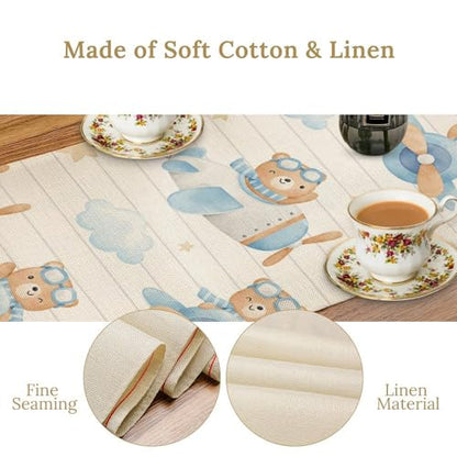 Blue Bear Cartoon Table Runner 13x36 Inch for Holiday Kids Party Decor Variation of W13 x L36