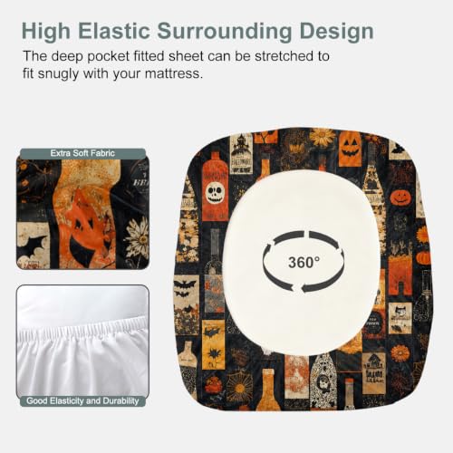 Halloween Fitted Sheet Set - Gothic Pumpkin Bottles, Cal King, Variation of Halloween Magic Bottle