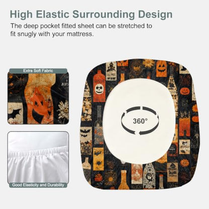 Halloween Fitted Sheet Set - Gothic Pumpkin Bottles, Cal King, Variation of Halloween Magic Bottle