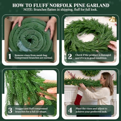 2-Pack 6FT Artificial Norfolk Pine Garland for Christmas Decor - Dense & Real Touch