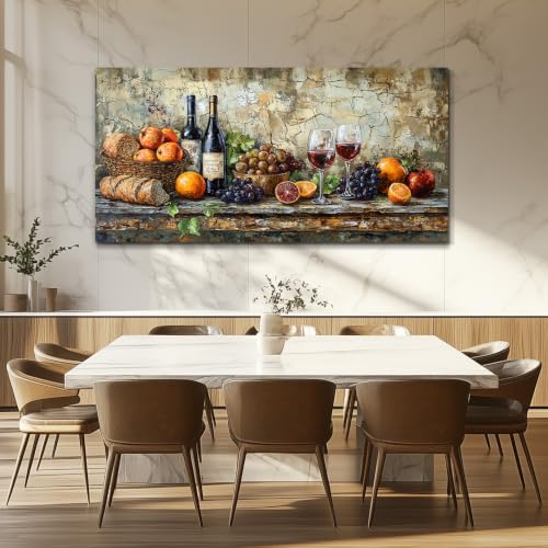 Retro Still Life Wine Painting Wall Art - 60x30 Inches Canvas Decor