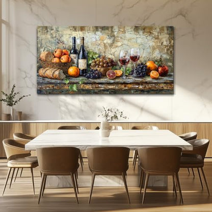 Retro Still Life Wine Painting Wall Art - 60x30 Inches Canvas Decor