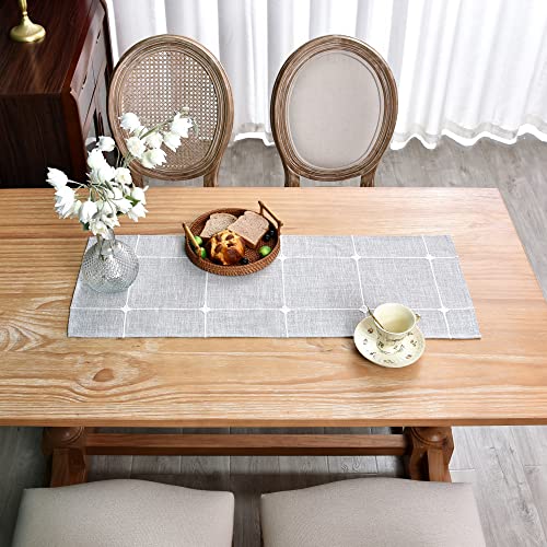Grey Embroidered Plaid Cloth Small Table Runner 36 Inch - Rustic Home Decor