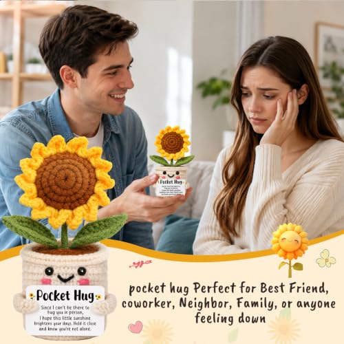 Pocket Crocheted Sunflower Gift - Long-Distance Hug for Women
