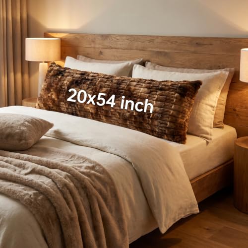 Brown Faux Fur Body Pillow 20x54 inch Plush Long Adjustable Support Pillow