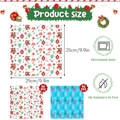 Christmas Wax Paper Sheets 100 Pack Food Wraps for Baking & Food Packaging
