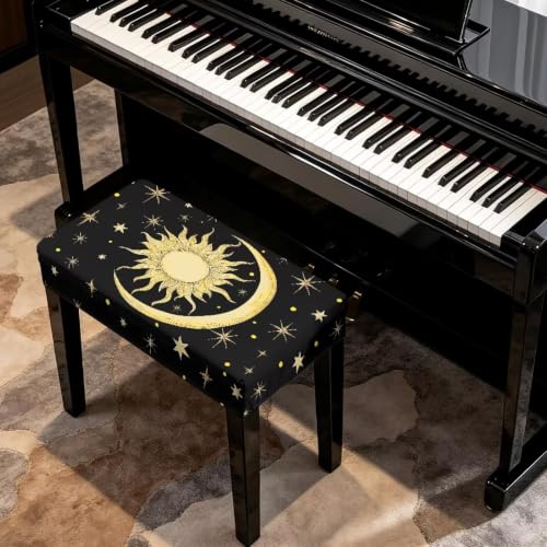 Sun and Moon Piano Bench Cushion Cover - Small, Breathable & Elastic