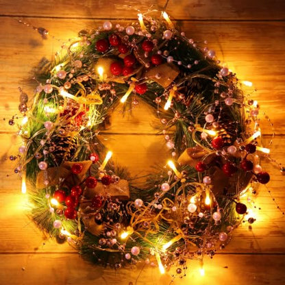 Pink Christmas String Lights with Berry Garland - 9.84 ft, 30 LEDs, Battery Operated