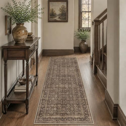 Brown Vintage Boho Runner Rug 2'6 x 8' Washable Non Slip Hallway Carpet