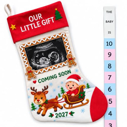 Christmas Pregnancy Ultrasound Stocking with Photo Frame & Countdown Strip
