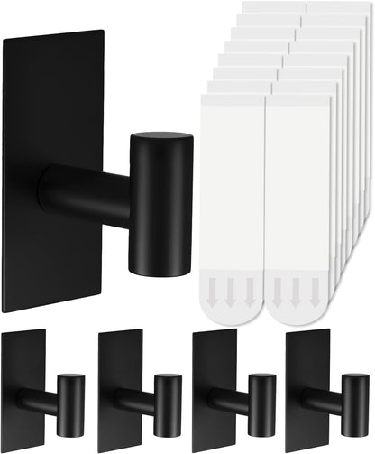 Skiennix Heavy-Duty Towel Hooks - Adhesive Wall Hooks with Removable Strips | X-Large Black 304 Stainless Steel