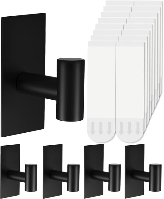Skiennix Heavy-Duty Towel Hooks - Adhesive Wall Hooks with Removable Strips | X-Large Black 304 Stainless Steel