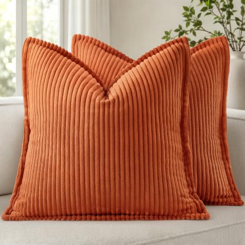 MIULEE Fall Orange Corduroy Pillow Covers 18x18 Set of 2 - Textured Decor