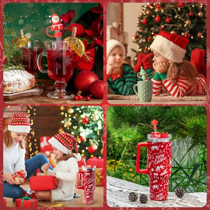 Christmas Red Silicone Straw Cover Caps 6 Pack for 30oz/40oz Tumblers - Reusable Drink Accessories