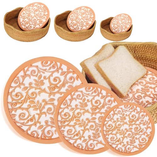 Rattan Bread Warmer Set with Terracotta Stones - Rustic Kitchen Decor & Gift