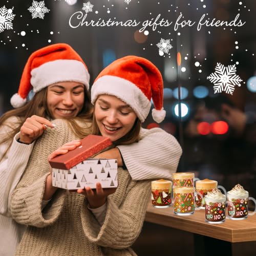 24 Pcs Christmas Glass Mug Gift Set - 12 oz Holiday Coffee Cups with Handles - Winter Designs
