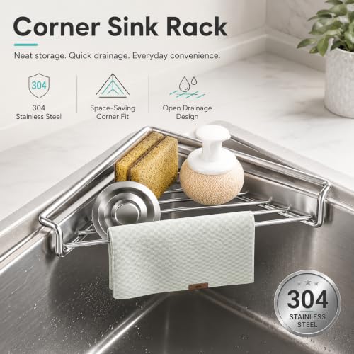 Stainless Steel Corner Sink Shelf - Triangular Drying Rack for Kitchen, Space-Saving Organizer with Drainage & Raised Sides - Variation 2