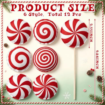 Christmas Lollipop Decorations - 12 Pcs Fabric Candy on Sticks - Variation of Lollipop