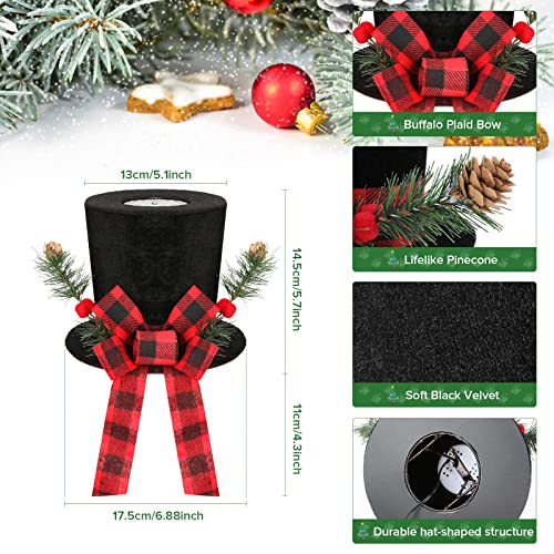 Lighted Christmas Tree Topper Hat with Snowflake Projector Black Velvet Bowler