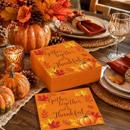 50 Pack Thanksgiving Paper Napkins - Fall Harvest Design for Autumn Celebrations