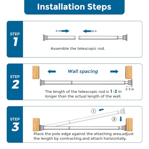 Black Spring Tension Curtain Rod 28-48 Inches 4 Pack No Drill Adjustable