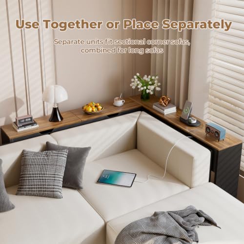 78.7-Inch Flip Top Couch Table with Outlets & Hidden Storage - Brown
