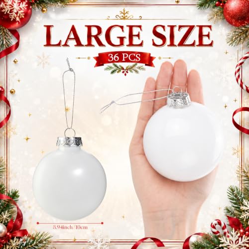 36 Pcs DIY White Christmas Ornaments 4 Inch Matte Holiday Decor