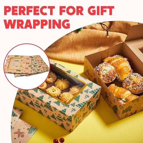 12-Pack Foiled Christmas Cookie Boxes with Windows - Holiday Bakery Treat Containers