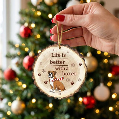 Dog Christmas Ornament - Wooden Boxer Decor for Holiday Tree