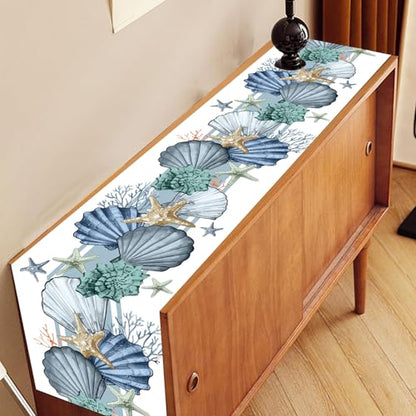 13x90 Inch Coastal Table Runner - Nautical Starfish Coral Shell Beach Ocean Dining Decor - Variation of THIS listing