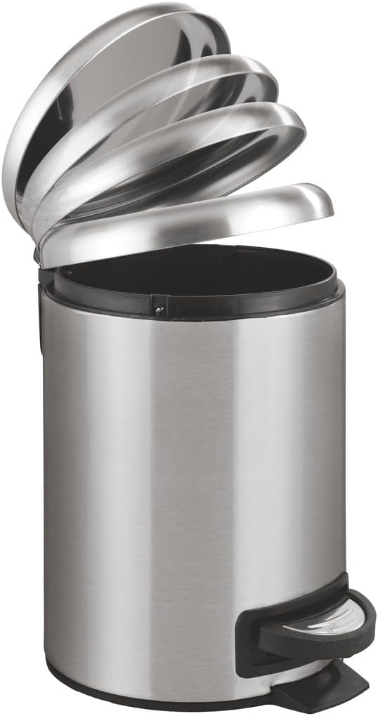 WENKO Stainless Steel Small Trash Can - 0.79 Gal Bathroom Garbage Bin with Lid & Pedal | Easy Close Design