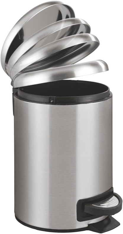 WENKO Stainless Steel Small Trash Can - 0.79 Gal Bathroom Garbage Bin with Lid & Pedal | Easy Close Design