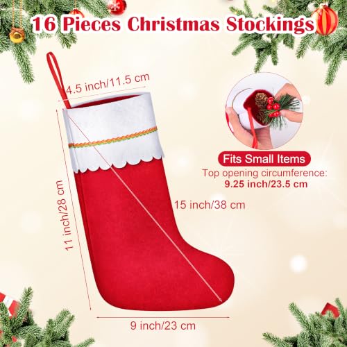 16 Pack Red Felt Christmas Stockings with White Cuff - Holiday Decor