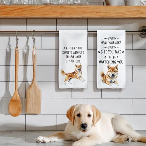 White Shiba Inu Kitchen Towels Set of 2 - Dog Decorative Hand Towels